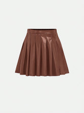 Young Girl All-Match The Cheapest Woven Plain Solid Color PU Leather Bodycon Pleated Mini Skirt